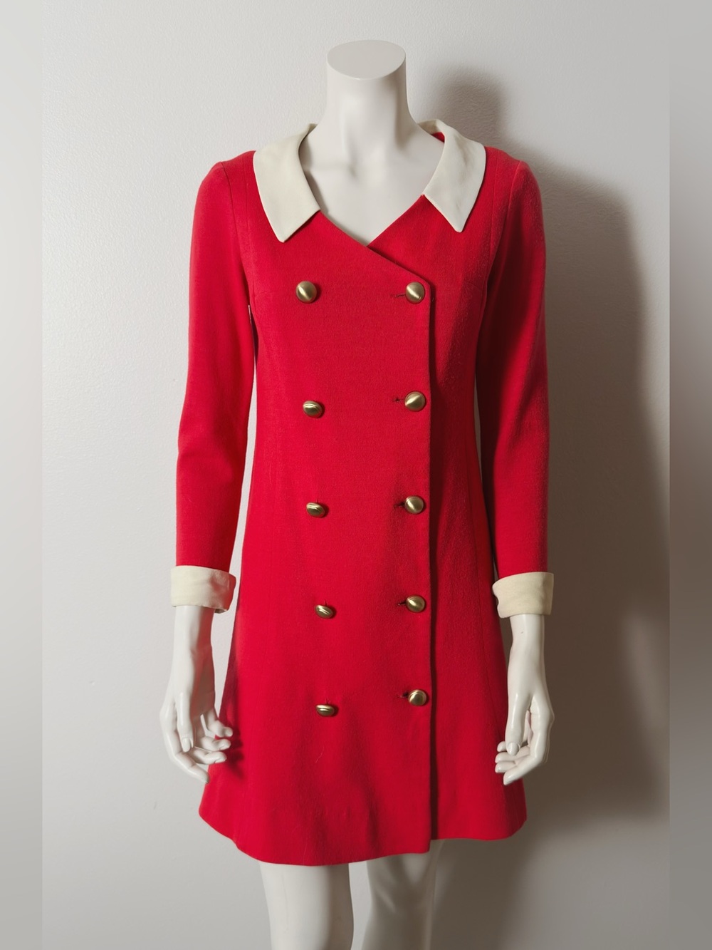 Vintage 60s Mod Young Edwardian Red Dress Mini Button Down